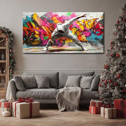ZORYAN Wandbilder Wohnzimmer Graffiti Athlet Leinwandbilder, | Moderne Deko mit Hip Hop Dekoration Kunstdruck Wanddeko Art Poster mit Rahmen 50x100 cm