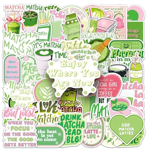 50Stück Matcha Aesthetic Aufkleber für Laptop,Motorrad,Skateboard,Koffer,Fahrrad,Kühlschrank,Niedlich Grün Inspirations Wasserfest Vinyl Sticker,Teenager Mädchen Geschenk,Kawaii Graffiti Stickers