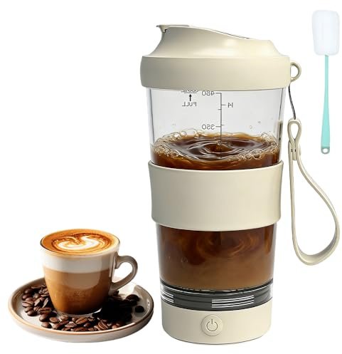 ADDLIVE Shaker per Proteine, Shaker Proteine Elettrico, Sha-ker Protein-e 530 ml, Tritan Prote-in Sha-ker con Spazzola per Bevande Proteiche e Sportive, Frullati, Impermeabile IPX6, Bianco