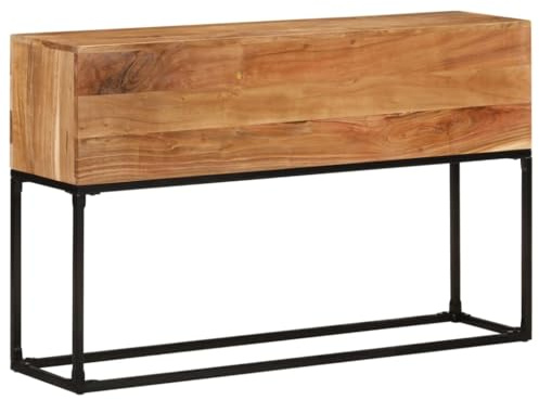 Mhdvray Table console étroite 120 x 30 x 75 cm en bois d'acacia massif avec pieds en fer vintage rétro table d'appoint pour salon, couloir, chambre à coucher