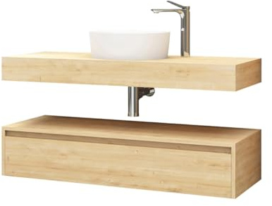 Belvit Linuva Waschtischunterschrank, 120 x 50 cm, MDF Badmöbel mit Schublade und Ablage, hängend, Waschbeckenunterschrank für Badezimmer, Unterschrank für Waschbecken, Safir