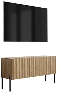 3E 3xE living.com TV-Schrank mit geriffelter Front, Eiche Craft, gerade Schwarze Beine, 100 × 32 × 52 cm