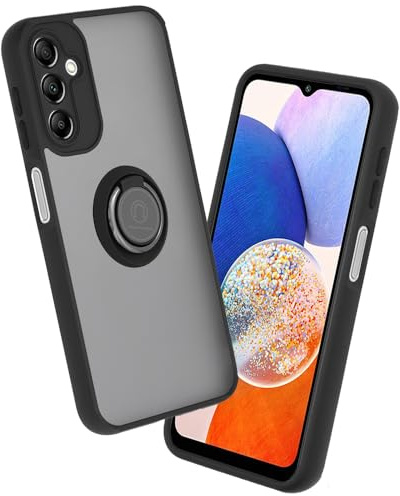 Techsuit für Samsung Galaxy A14 4G und A14 5G Hülle mit Ringhalter, Magnetring Kompatibel, 360 Grad Drehung, Stoßfest, Aufprallschutz, Erhöhte Kanten, Glinth Series, TPU, Schwarz