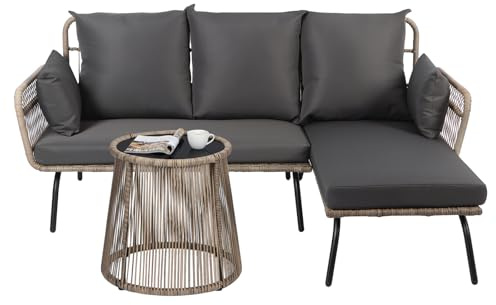 Panana 4 Seater Rattan Garden Sofa Set, L-Shaped Outdoor Patio Seating Furniture with Coffee Table & Cushions, Wicker Lounge Set for Garden, Conservatory, Decking