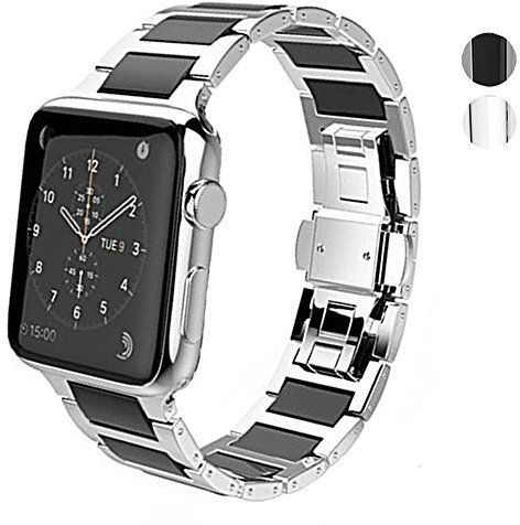 DEALELE Armband Kompatibel mit iWatch 38mm 40mm 41mm 42mm, Keramik Edelstahl Metall Ersatz Armbänder für Apple Watch Series 10/9 / 8/7 / 6/5 / 4/3 / SE Damen Herren (Silber/Schwarz)