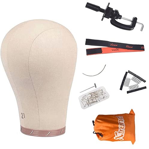 Xtrend 21 Inch Cork Canvas Block Head for Making Head Weft/Wig/Hair Extension Making Display Styling Mannequin Head with Stand Manikin Canvas Head Hair Accessories 21inch
