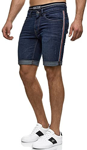 Indicode Herren Fife Jeans Shorts mit 5 Taschen | Herrenshorts Used Look für Männer Dark Blue, XL
