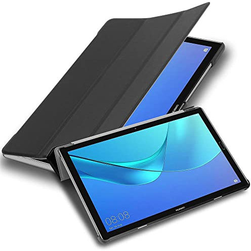 Cadorabo Funda Tableta para Huawei MediaPad M5 Lite 10 (10.1 Zoll) in Negro SATÉN – Cubierta Proteccíon Bien Fina en Cuero Artificial en Estilo Libro con Auto Wake Up e Función de Suporte