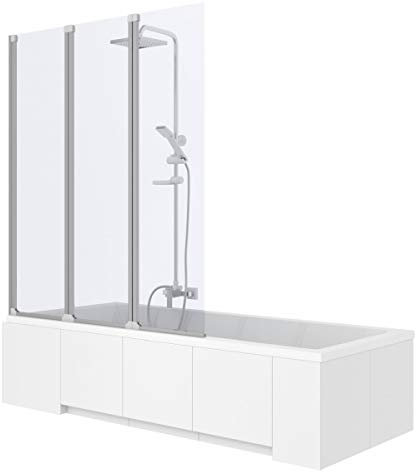 3-Teile Badewannenfaltwand Faltwand 140 x 120 cm Duschtrennwand Duschabtrennung Duschkabine Badewannenaufsatz Badewannenspritzschut Trennwand Sicherheitsglas Klar Agat