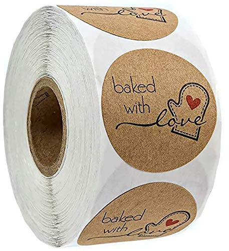 POFET 500 pcs Kraft Fait à la Main Rond Cuisson Autocollant Auto-adhésif étiquette Ronde à la Main adhésif Autocollants étiquettes Rouleau décor pour Cadeaux Maison