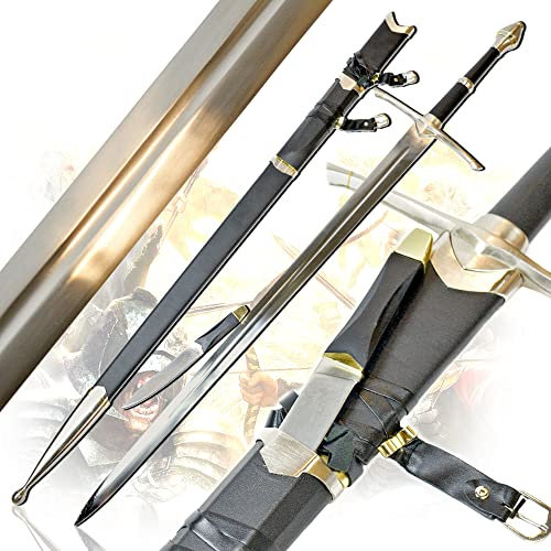 Ranger Handgeschmiedetes Schwert mit Dolch - Aragorn Waldläufer Edition, 129cm Carbonklingen, Lederscheide - LOTR