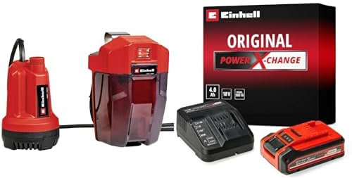 Einhell Akku-Klarwasserpumpe GE-SP 18 Li Power X-Change (Li-Ion, 18 V, Fördermenge 5000 L/h, 4 m max. Eintauchtiefe, flexible Batteriebox, inkl. 4 Ah Akku und Ladegerät)