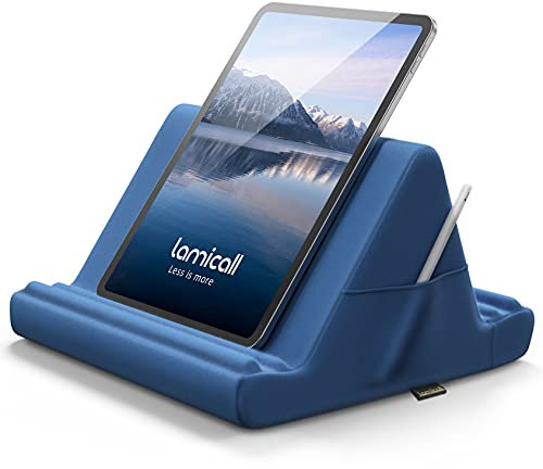 Lamicall Pillow Tablet Holder, Tablet Cushion Stand - Pillow Soft Pad Rest Bed Sofa, for 2024 iPad Pro 11/13/, 9.7/10.5/12.9, iPad Air mini 2 3 4 5 6, Switch, Tab, iPhone, Tablet - Blue