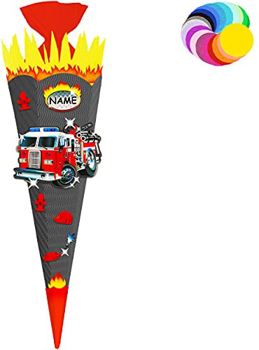 alles-meine.de GmbH Bastelset - Schultüte Farbe & Größe wählbar 70/85 / 100 cm - Feuerwehr - inkl. Name - Farbe frei wählbar - Bastelschultüte - Zuckertüte zum selber Baste..