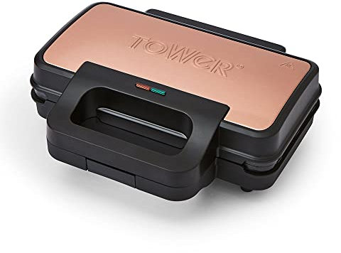 Tower T27036RG Cavaletto Sandwich Maker with Deep Fill Ridge Plates, 900W Black and Rose Gold