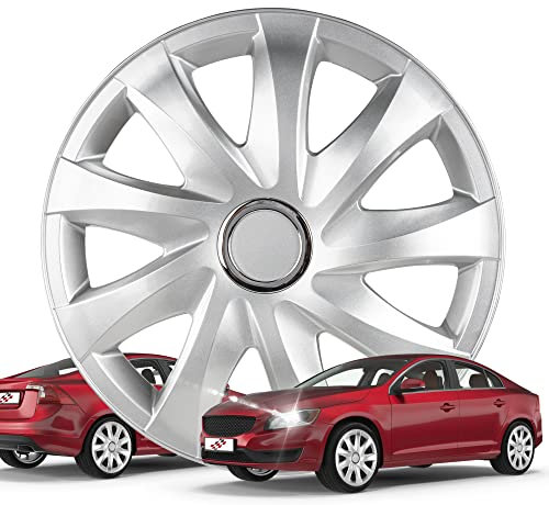 Walser Premium Radkappen Drifter, 4er Set Radkappen Auszeichnung Sehr Gut*, Radzierblenden 16 Zoll, Radblenden für Alufelgen Stahlfelgen, Auto Radzierblende Silber - Made in Europe