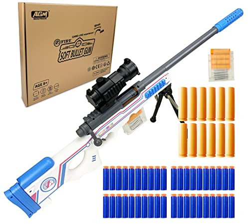 AGM MASTECH AWM Shell-Throwing Blaster Shot Gun, 40 offizielle Darts, 4-Dart-Clip, 2 Zeitschriften, Blaster-Spielzeug-Spielset fürJungen, Kinder und Erwachsene(weiß)