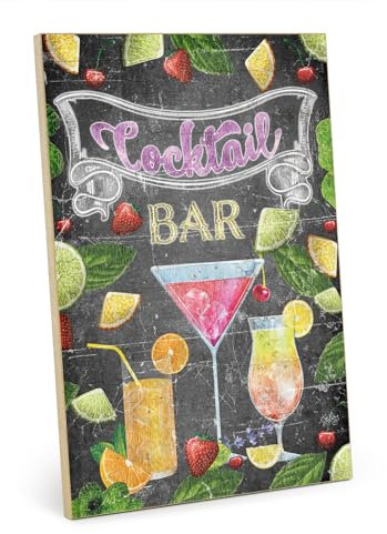 TypeStoff Holzschild mit Spruch – Cocktail Bar – im Vintage-Look mit Zitat als Geschenk und Dekoration zum Thema Alkohol - HS-01106
