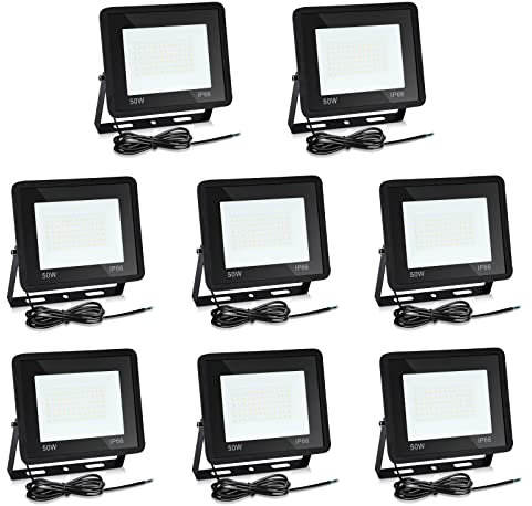 Lospitch 10x Faretto LED da esterno 50W, super luminoso 4250LM proiettore LED impermeabile IP66, bianco caldo 3000K, lampada da esterno per cortili, garage, hotel, campi sportivi, giardini, Playground
