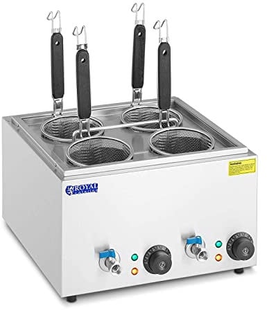 Royal Catering Cuece-pastas Cocedor de Pasta para Hostelería RC-0042 (4 cestas, Potencia: 3.000 W, Rango de temperatura: 30-110 °C)