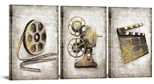 Apicoture Home Theater Decor Movie Room Canvas Wall Art Filmmaking Concept Movie Reel Poster Picture Framed Art Prints Ready to Hang