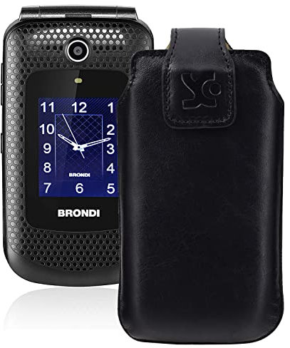 Suncase Custodia originale compatibile con Brondi Amico Fedele, in pelle, colore: nero