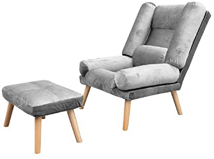 Grekpol Ohrensessel LILA - Sessel mit Hocker - Relaxsessel mit 5-Stufen-Verstellung - Sessel für Wohnzimmer - Lange Fernseh- und Leseabende. Abschalten und genießen! (Monolith 84 Silber)