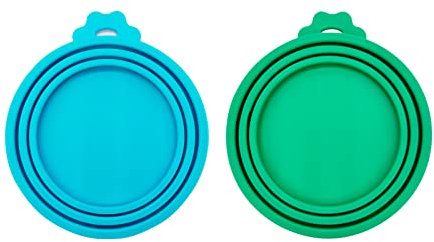 Peslogy 2pcs Universal Silicone Tin Can Lids Pet Food Can Cover Can Lids Pet Dog Cat Food Storage Can Tin Covers Lid Top 1 Fit 3 Standard Size (Blue and Green)