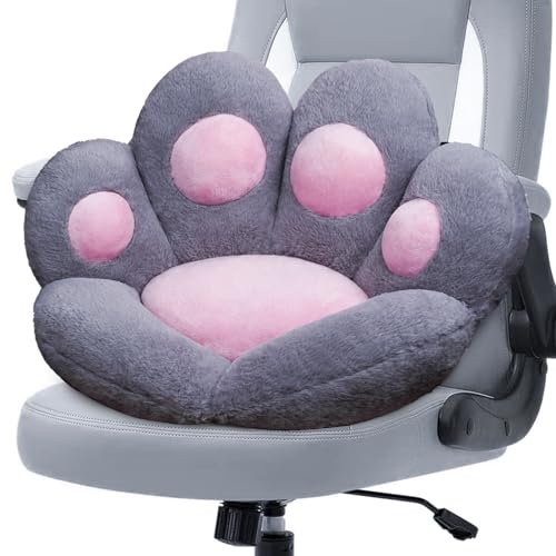 DOBUONO Katzenpfoten-Kissen, Kawaii, Büro, Schreibtischstuhl, Kissen, bequem, Plüsch, Katzenpfote, Gaming-Stuhlkissen, Bär, niedliches Sitzkissen für Mädchen, Kawaii-Zimmer, weiß, 71.1x61 cm (grau)