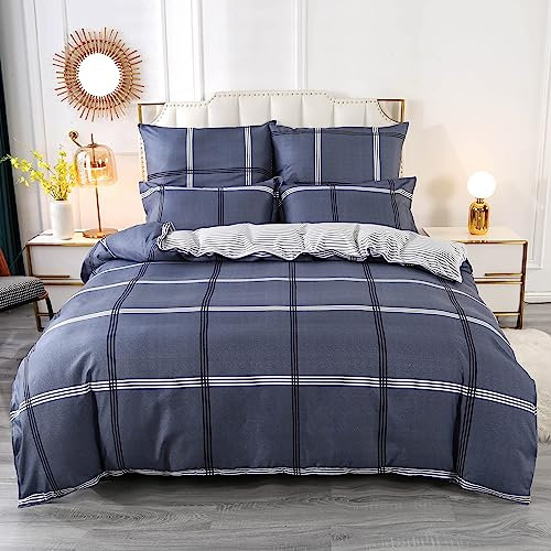 Homaxy Mikrofaser Bettwäsche Bettbezug 155x220cm 4teilig mit Reißverschluss Weiche Kariert 2 Bettbezüge 155 x 220 cm + 2 Kissenbezüge 80x80 cm (Style 10)