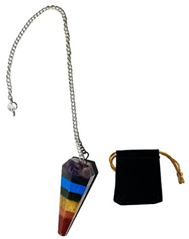 Pendule en pierre naturelle 7 chakras, pendule en cristal, pendule en cristal hexagonal vintage pour la radiesthésie, pendule Chakra Reiki Divination Méditation Wicca (7 chakras)
