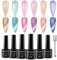 MIZHSE Einhorn Cat Eye Gel Set, UV Nagellack 6 Farben Glitzer Perlen Gel, Rosa Blau Orange Frühling-Sommer-Farben, Nagellack Magnetisch Auroras Schimmern Perle Effekt, Shining Cat Eye Set 7ml 6er Pack