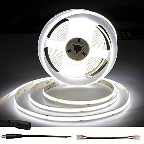 TTWAY COB LED Streifen 5M, Weiß 6000K DC24V LED Streifen mit 480LEDs/M, CRI 93+, 8mm Breite, gleichmäßiges Licht, LED COB Strips für Innen Heim Küche DIY Dekoration (Netzteil Nicht Enthalten)