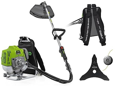 VITO - Débroussailleuse Thermique à dos 52cm³ Coupe 25cm Lame et fil nylon Réservoir 1L Autonomie 1h30