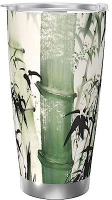 OHWODA Peinture chinoise de bambou imprimé 20 oz Mug avec couvercle, tasse de voiture portable, tasse isolée en acier inoxydable