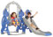 TRMLBE Kinderrutsche Indoor Schaukel und Rutsche mit Basketballkorb Babyrutsche 175x140x120cm Faltbar Stabile Kleinkinderrutsche mit Extra Lange Rutsche für Kinder Spielgeräte (4 in 1 - Typ B)
