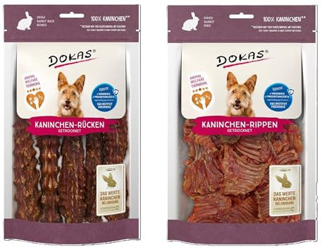 Dokas-Dog Kaninchen-Mix | Leckerli Bundle aus Rücken 120g & Rippen 100g | Herzhafter Belohnungssnack für Hunde