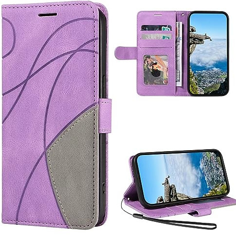 Cqkob Handyhülle für LG K41S/LG K51S, Leder PU Brieftasche Handyhülle Flip Case Silikon Bumper Schutzhülle Klapphülle. Lederhülle mit Kartenfächern und Standfunktion-Lila