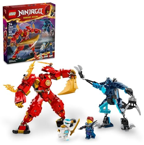Lego NINJAGO Kai's Elemental Fire Mech Actionfigur, Mini-Ninja-Spielzeug für Kinder mit anpassbarer roter Ninja-Figur Plus Kai- und Zane-Minifiguren 71808