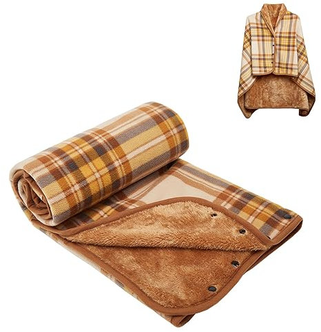 SIVENKE Femme Poncho Plaid Polaire avec Boutons Châle Polaire Cape Chaud d'Hiver Unisex Couverture à Carreaux Couverture à Porter en Polaire