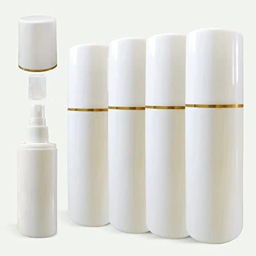 ILILIC 5 Pack Plastic Travel Spray Bottle with Double Cap Protection and Leak Proof Design - Reusable Empty Spray Bottle, 100ML (White)