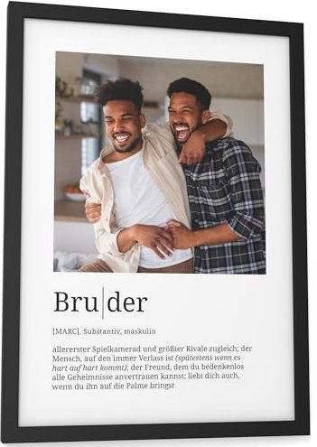 Papierschmiede® Personalisierte Geschenke Bruder Definition mit Foto in DIN A4 (21x30 cm) Rahmen wählbar fertig gerahmt, Persönliches Bild Geschenk an Bruder zu Weihnachten, Geburtstag, Geschwister