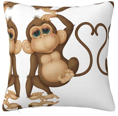 Niedliches quadratisches Kissen mit Affen-Aufdruck, kann in jedem Zimmer, Schlafzimmer, Gästezimmer, Kinderzimmer verwendet werden