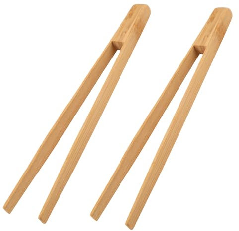 Toasterzange, Toastzange, aus reinem, natürlichem Bambus, keine Lackbeschichtung, starker Griff (2 Stück) (2)
