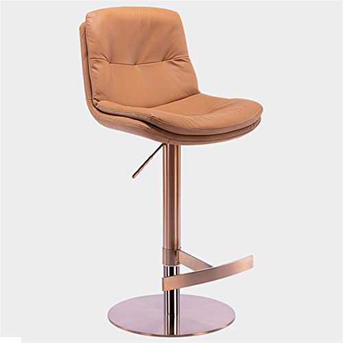 Höhenverstellbare, drehbare Barhocker, Barinsel, Barstuhl mit Rückenlehne, Kücheninsel, Titan, gebürsteter Edelstahl, Nappaleder mit Schwerer Basis, für Bar, Café, Wohnzimmer