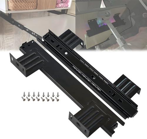 Rail Coulissant 1 Paire Glissières À Billes Pour Tablette Clavier Plateau/Étagère Ou Tiroir Sous Le Bureau, Coulisse De Tiroir À Sortie Totale À 3 Sections, Noir, Robuste Charge 35kg