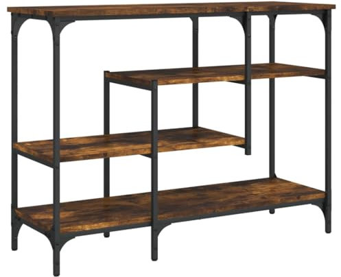 vidaXL Konsolentisch, Beistelltisch mit verstellbaren Beinen, Couchtisch Tisch mit Ablagen, Sofatisch Flurtisch Eingangstisch, Räuchereiche