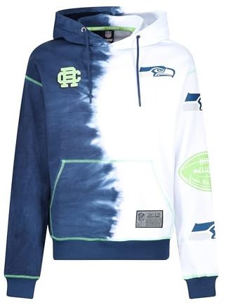 Recovered Seattle Seahawks NFL Ink Dye Effect Dunkelblau auf Weiß Hoody - L