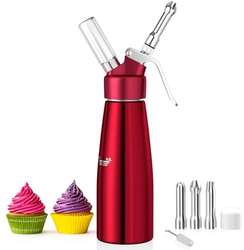 Newaner 500 ml sifón de Cocina espumas, sifon de Nata Aluminio con 3 boquillas Acero Inoxidable y 1 Cepillo, dispensador de Crema para Decorar Pasteles de cumpleaños, pastelería, Helados y postres