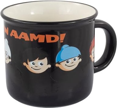 p:os 33834 - Mainzelmännchen Becher mit Farbwechsel-Effekt in schwarz, Kinder-Tasse aus Porzellan, ca. 180 ml Fassungsvermögen, für heiße und kalte Getränke